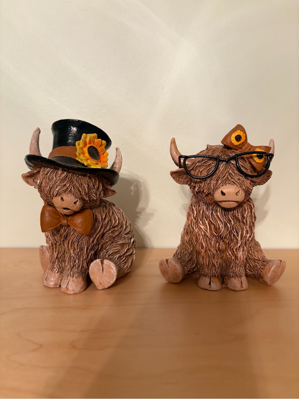 Hobby Lobby Brown Highland Cow Figurine Duo with Sunflower Accents approx 4 1/2”